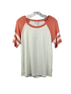 Mai Soli Womens T-Shirt Ivory/Coral Short Sleeve Round Neck Pullover Size Small